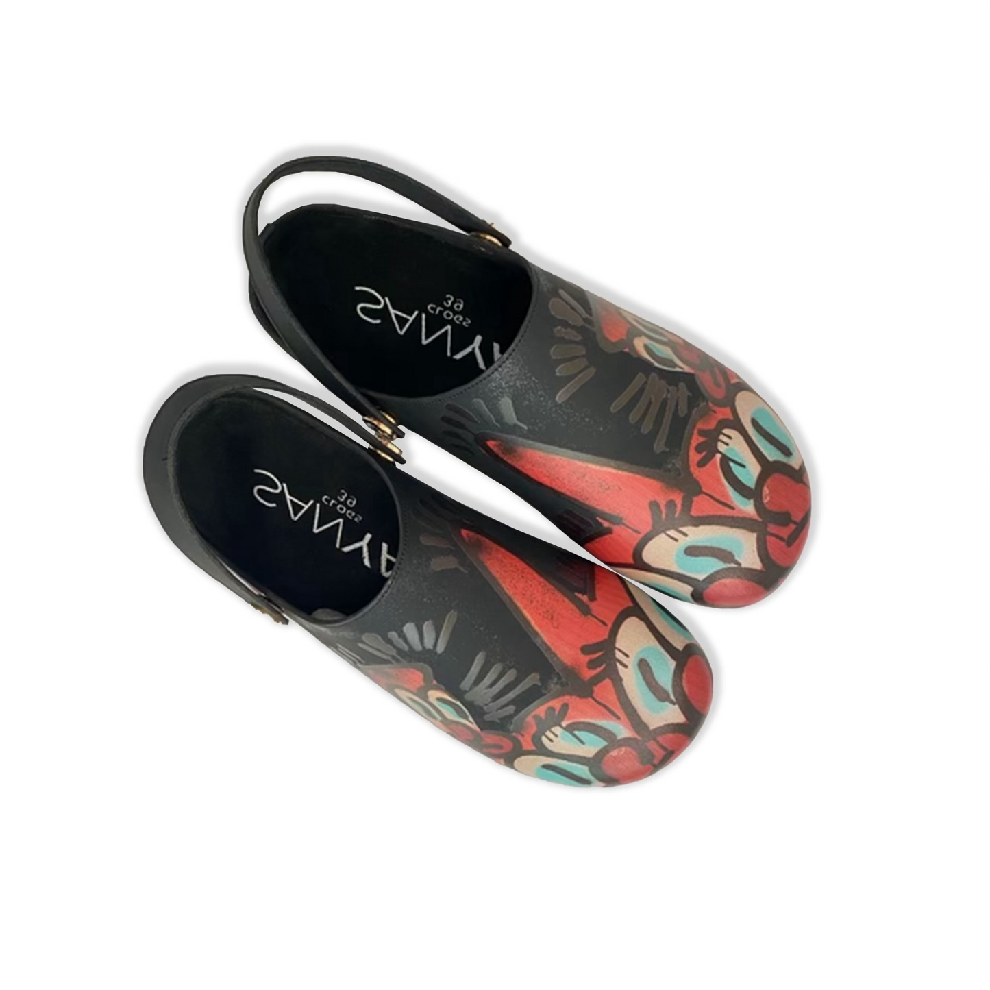 BLACK LEATHER SANYA CLOGS X SLAWN ART