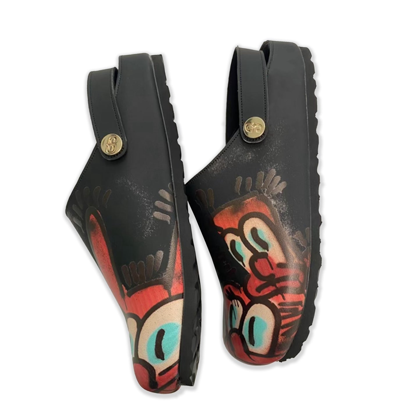 BLACK LEATHER SANYA CLOGS X SLAWN ART