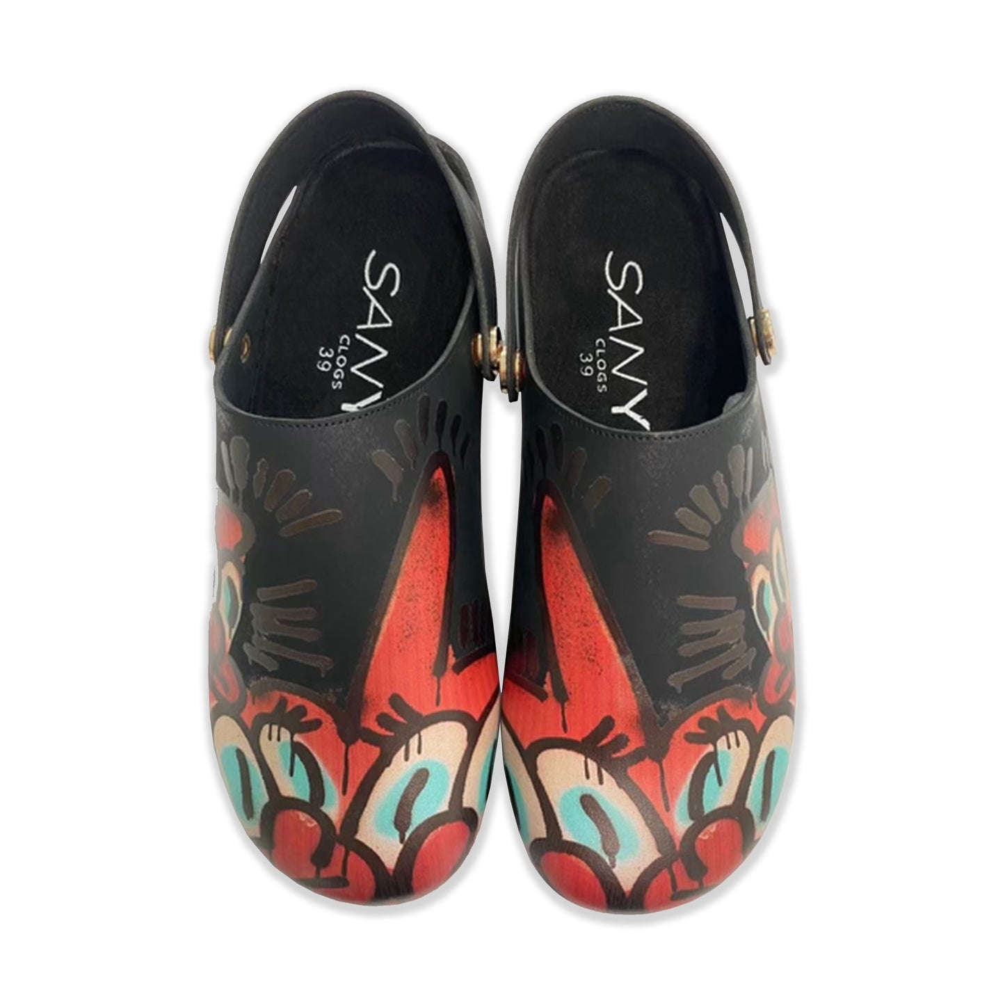 BLACK LEATHER SANYA CLOGS X SLAWN ART
